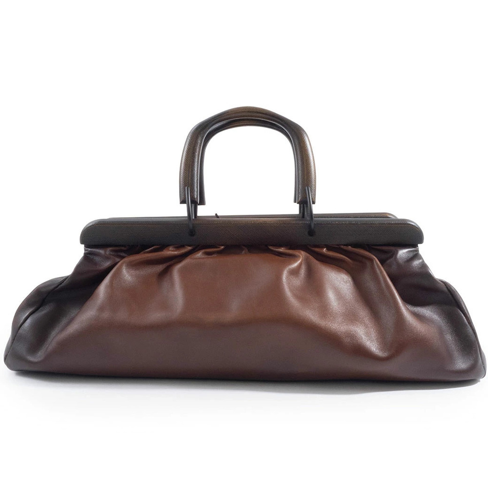 Gucci bag wood handle handbag Boston leather brown